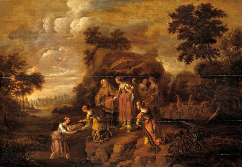 Farao's dochter vindt Mozes in het biezen mandje Wall Art by Guilliam du Gardijn - High-Resolution Digital Print