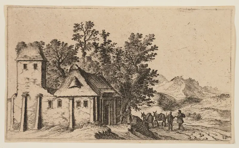 Farm before Trees in Hilly Country, from Twelve Landscapes Wall Art by Gillis van Scheyndel - High-Resolution Digital Print