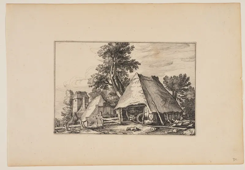 Farm with Shed for a Cart, from Landscapes (Verscheyden aerdige Lanthuysen...)