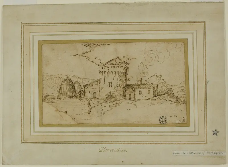 Farm with Tower and Haystacks Wall Art by Domenichino - High-Resolution Digital Print