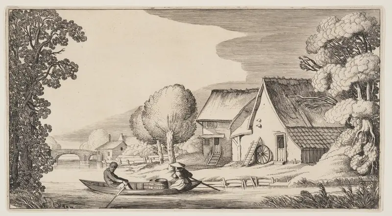 Farmer and Woman Farmer in a Row-Boat, from Landscapes (Playsante Lantschappen)