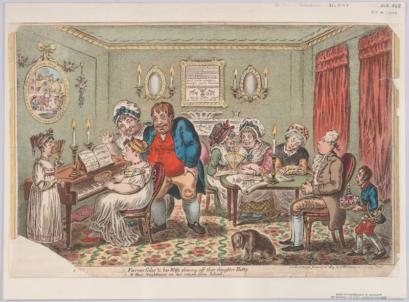 Farmer Giles and His Wife Showing Off Their Daughter Betty to Their Neighbours on her Return from School Wall Art by James Gillray - High-Resolution Digital Print