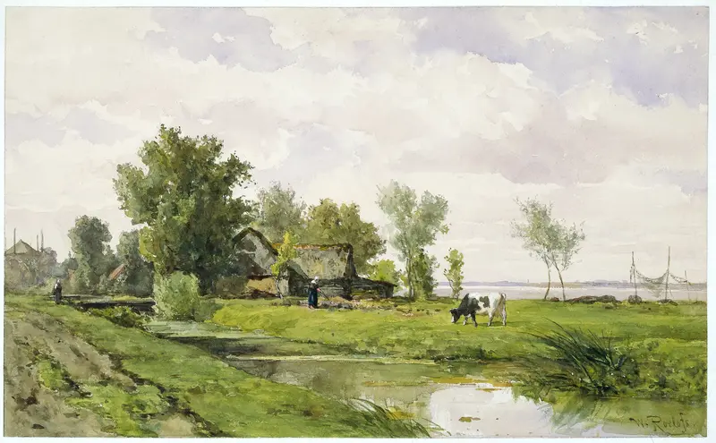 Farmhouse by a Ditch Wall Art by Willem Roelofs (I) - High-Resolution Digital Print
