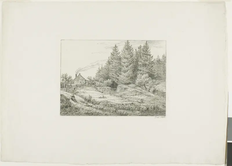 Farmhouse in an Evergreen Forest Wall Art by Johan Christian Clausen Dahl - High-Resolution Digital Print
