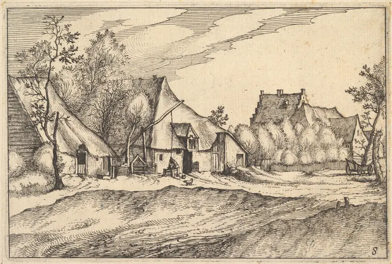 Farms in a Village, from "Regiunculae et Villae Aliquot Ducatus Brabantiae" Wall Art by Claes Jansz. Visscher - High-Resolution Digital Print