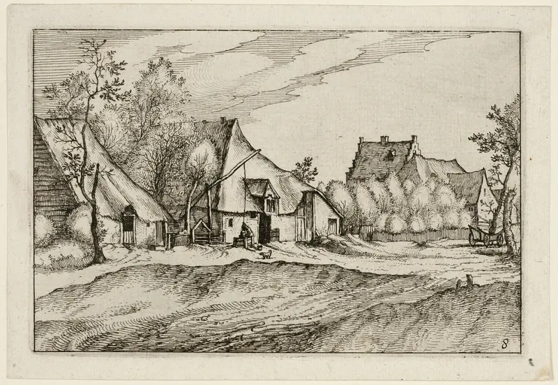 Farms in a Village, plate eight after Pictures of Farms, Country Houses and Rustic Villages (Praediorum villarum et rusticarum casularum icones)