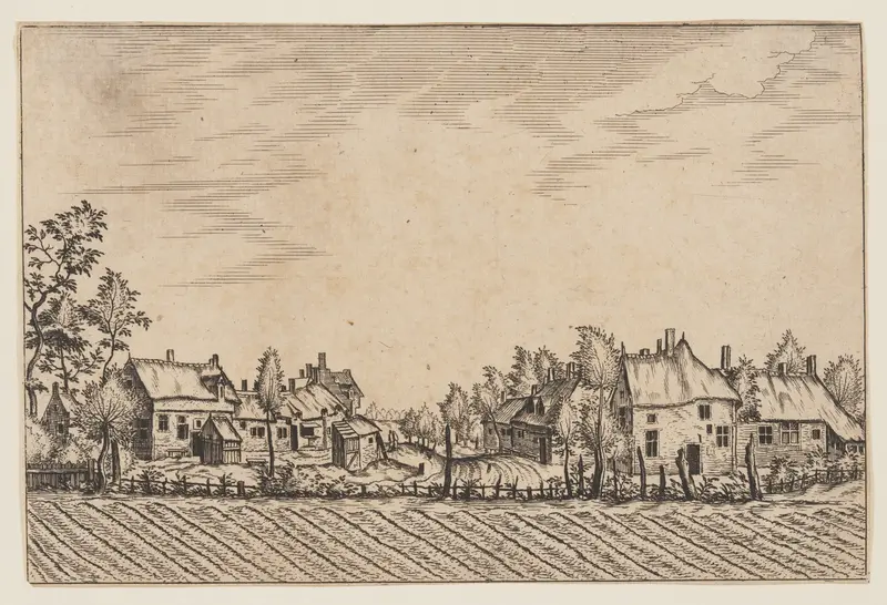 Farms, Ploughed Field in the Foreground, from Master of the Small Landscape Series Wall Art by Johannes van Doetecum - High-Resolution Digital Print