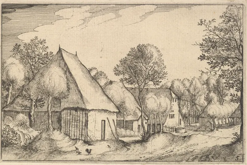 Farmyard, plate 5 from "Regiunculae et Villae Aliquot Ducatus Brabantiae" Wall Art by Claes Jansz. Visscher - High-Resolution Digital Print