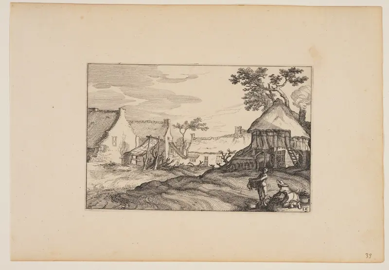 Farmyard Young Man and Woman in Foreground, from Landscapes (Verscheyden aerdige Lanthuysen...)