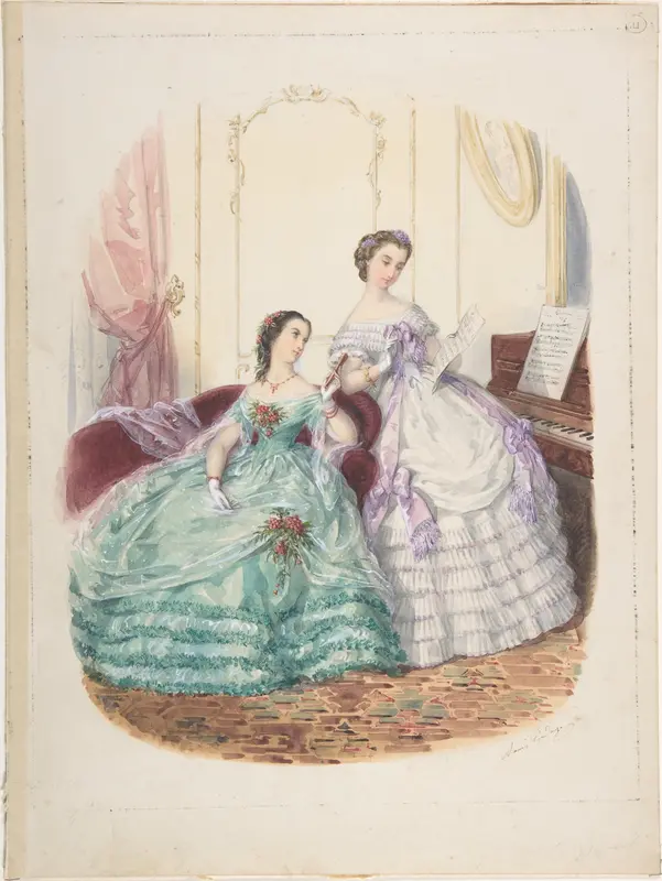 Fashion Study: Two Women in Evening Dress Wall Art by Adèle-Anaïs Toudouze - High-Resolution Digital Print