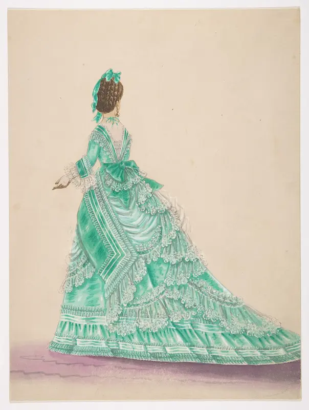 Fashion Study: Woman in a Green Dress Wall Art by Anonymous, French, 19th century - High-Resolution Digital Print