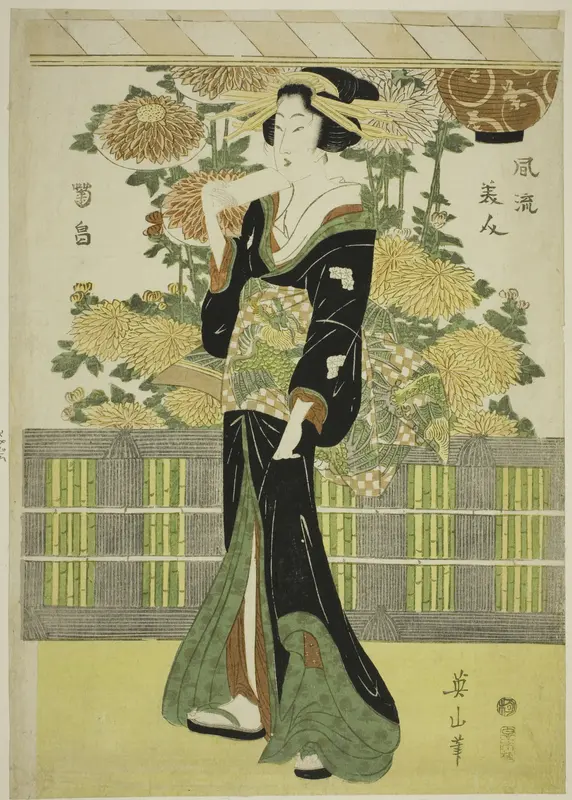 Fashionable Beauties in a Chrysanthemum Garden (Furyu bijin kikubatake)