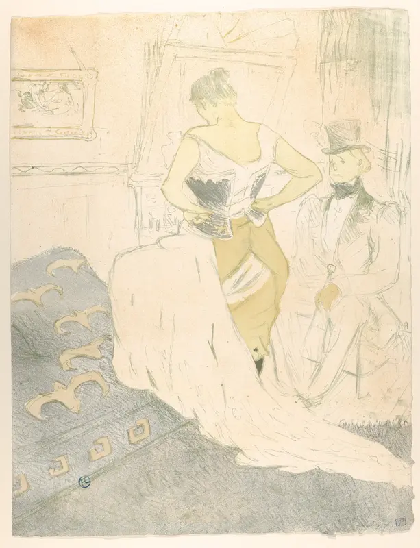 Fastening a Corset – A Passing Conquest, from "Elles" Wall Art by Henri de Toulouse-Lautrec - High-Resolution Digital Print