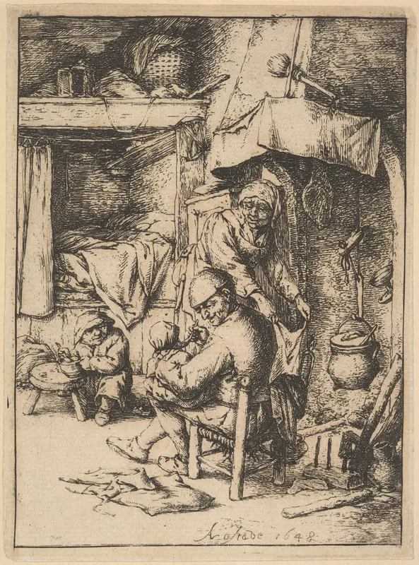 Father of the Family Giving Broth to His Baby Wall Art by Adriaen van Ostade - High-Resolution Digital Print