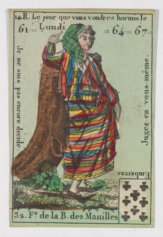 F.e de la B. des Manilles, from the playing cards (for quartets) "Costumes des Peuples Étrangers" Wall Art by Anonymous, French, 18th century - High-Resolution Digital Print