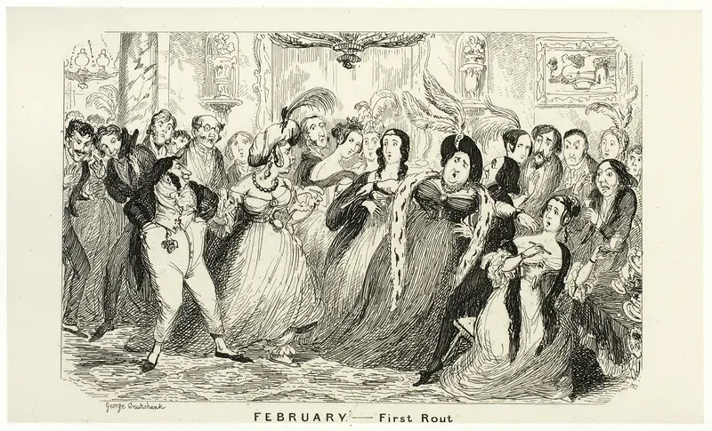 February - First Rout from George Cruikshank's Steel Etchings to The Comic Almanacks: 1835-1853 Wall Art by George Cruikshank - High-Resolution Digital Print