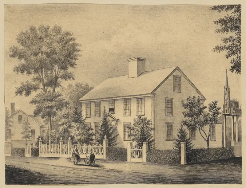 Federal House with Lyre-design Fence Wall Art by Anonymous, American, 19th century - High-Resolution Digital Print
