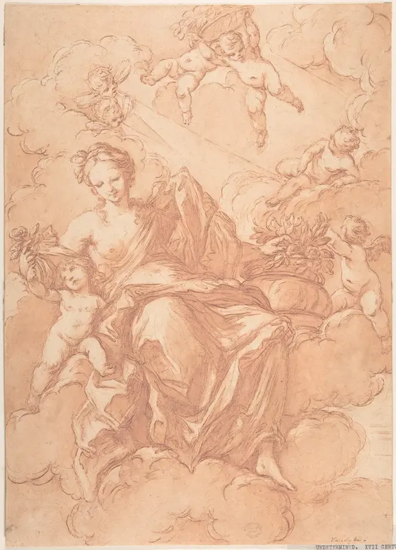 Female Allegorical Figure With Cherubs(?) Wall Art by Anonymous, Italian, Roman-Bolognese, 17th century - High-Resolution Digital Print
