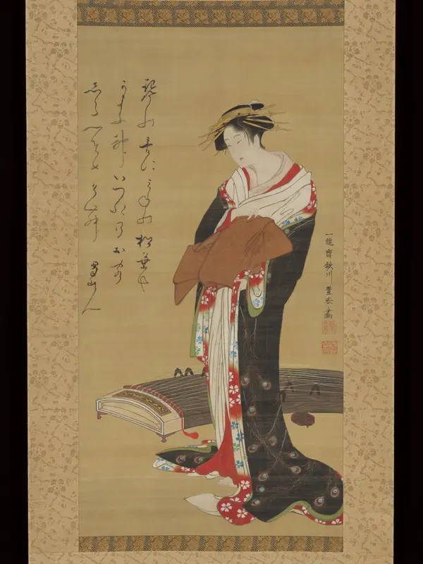 Female Entertainer with a Koto Wall Art by Utagawa Toyoharu - High-Resolution Digital Print