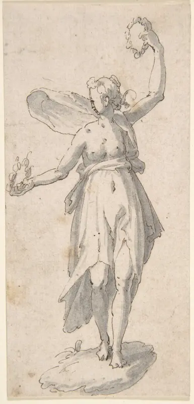Female Figure Holding Wreaths Wall Art by Anonymous, Italian, 17th century - High-Resolution Digital Print