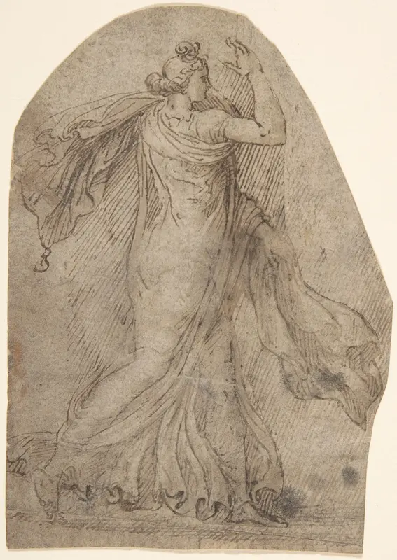 Female Figure in Antique Style Dress, Striding to the Right Wall Art by Anonymous, Italian, 18th century - High-Resolution Digital Print