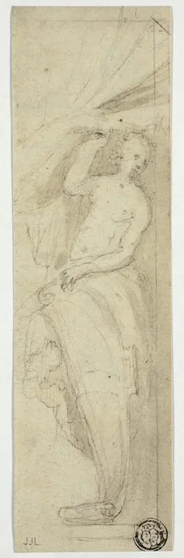 Female Figure Pulling Aside Curtain Wall Art by William Etty - High-Resolution Digital Print