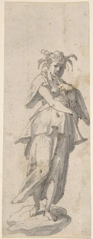 Female Figure with Horn Wall Art by Anonymous, Italian, 17th century - High-Resolution Digital Print