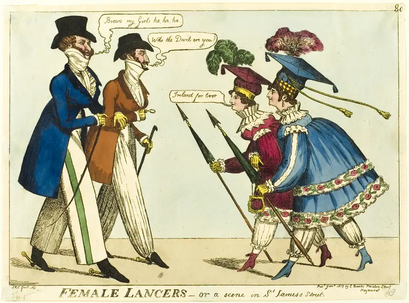 Female Lancers - or A Scene in St. James's Street Wall Art by Isaac Robert Cruikshank - High-Resolution Digital Print