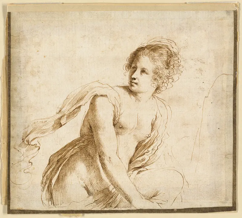 Female Nude Turning Towards Left, Clasping Knee Wall Art by Follower of Guercino - High-Resolution Digital Print