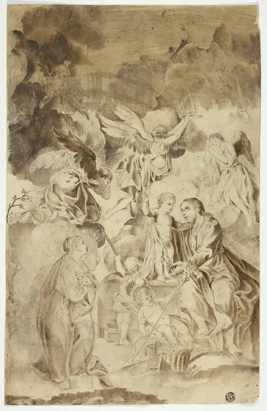 Female Saint Beholding Vision of Christ Child and Saint Joseph Wall Art by Domenico Theotokópoulos, called El Greco - High-Resolution Digital Print