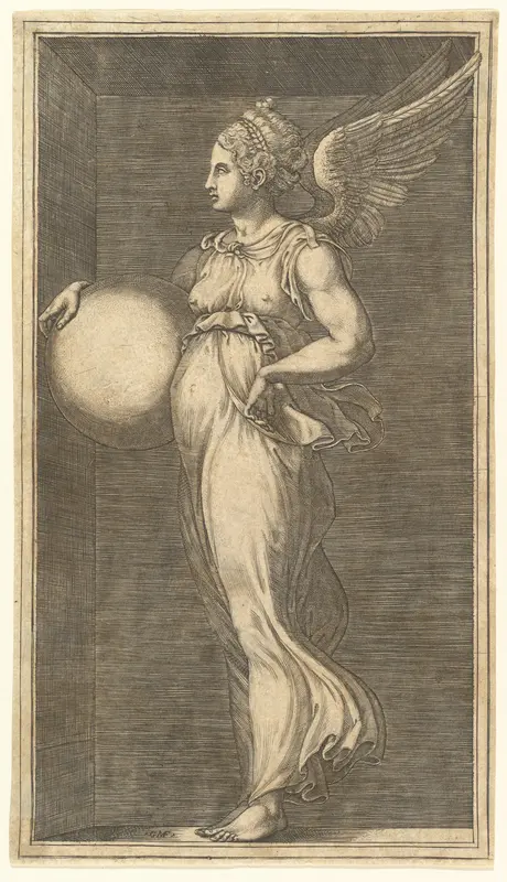 Female Winged Allegorical Figure Holding a Sphere Wall Art by Giorgio Ghisi - High-Resolution Digital Print