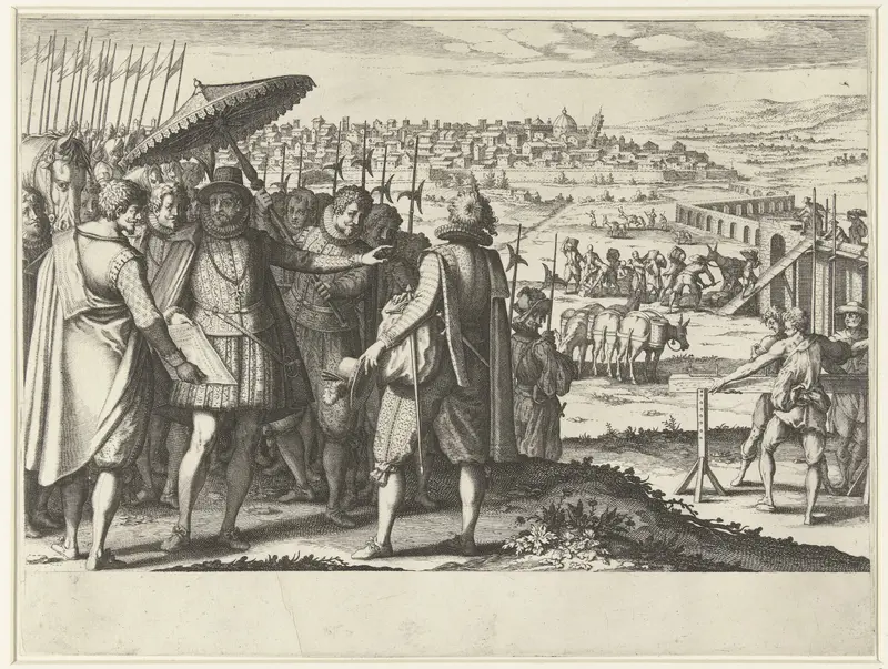Ferdinando I de' Medici laat het aquaduct bij Pisa repareren Wall Art by Jacques Callot - High-Resolution Digital Print