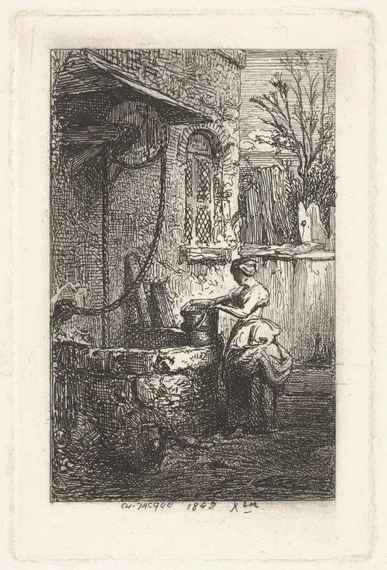 Ferme au puits Wall Art by Charles Jacque - High-Resolution Digital Print