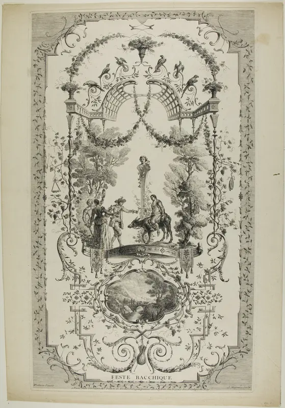 Feste Bacchique, plate 97 from " L'Oeuvre d'Antoine Watteau" Wall Art by Jean Moyreau - High-Resolution Digital Print
