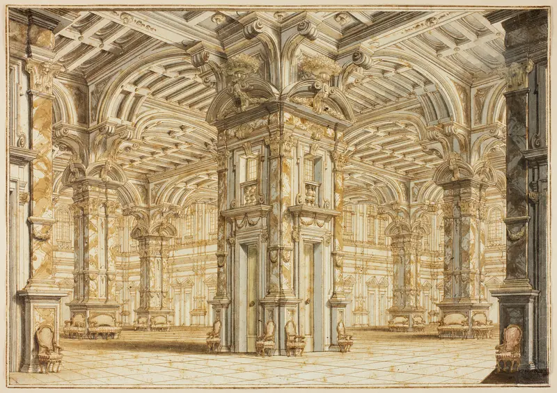 Festival Hall From a Theatrical Scene Wall Art by Giuseppe Galli-Bibiena - High-Resolution Digital Print