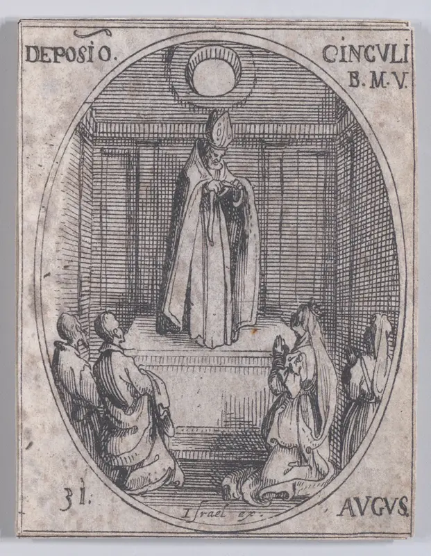 Fête à la Sainte Vierge (Celebration of the Blessed Virgin), August 31st, from "Les Images De Tous Les Saincts et Saintes de L'Année" (Images of All of the Saints and Religious Events of the Year) Wall Art by Jacques Callot - High-Resolution Digital Print