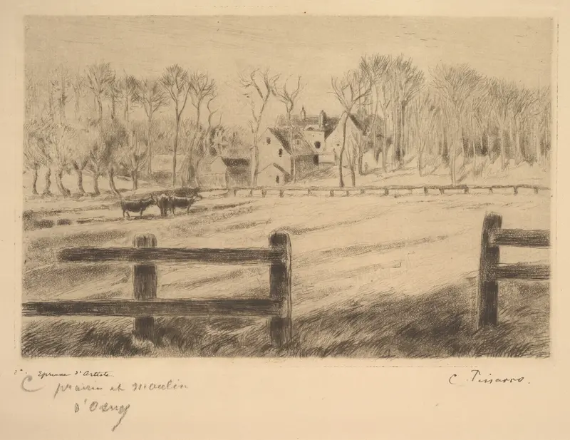 Field and Mill at Osny, 1885 Wall Art by Camille Pissarro - High-Resolution Digital Print