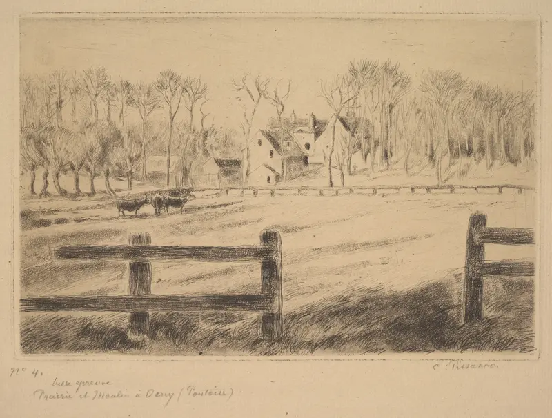 Field and Mill at Osny (Pontoise), 1885 Wall Art by Camille Pissarro - High-Resolution Digital Print
