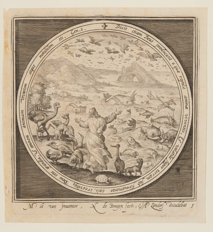 Fifth Day: The Creation of Birds and Fish, from The Creation to the Expulsion from Paradise Wall Art by Nicolaes de Bruyn - High-Resolution Digital Print