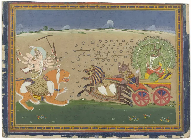 Fight between Durga and Nishumbha Wall Art by anonymous - High-Resolution Digital Print