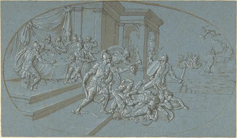 Fight Between Perseus And Phineus in the Palace of Cephus Wall Art by Bernard Picart - High-Resolution Digital Print