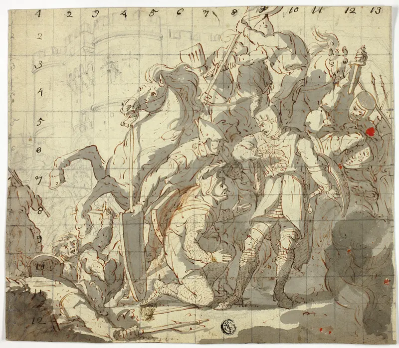Fighting Knights Before Castle Wall Art by Sir Robert Ker Porter - High-Resolution Digital Print