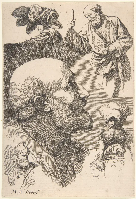 Figure and Head Studies Wall Art by René Michel (called Michel Ange) Slodtz - High-Resolution Digital Print