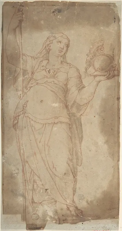 Figure Holding a Spear and a Helmet Wall Art by Anonymous, Italian, 16th century - High-Resolution Digital Print