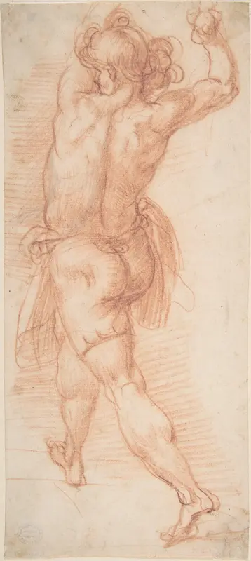 Figure of a Man Throwing Stones (recto); Study of a Man (?) (verso) Wall Art by Cavaliere d'Arpino (Giuseppe Cesari) - High-Resolution Digital Print