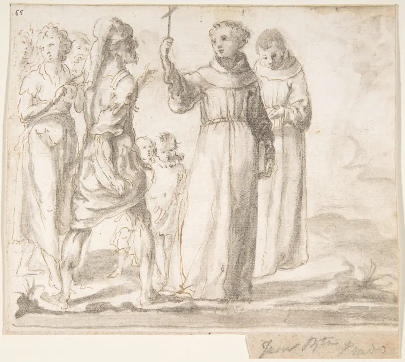 Figure of Monk Preaching to a Group of Figures Wall Art by Anonymous, Spanish, School of Seville, 17th century - High-Resolution Digital Print