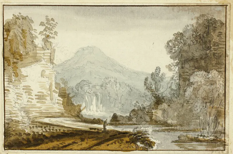 Figure of River below Cliff Wall Art by Jean Baptiste Claude Chatelain - High-Resolution Digital Print
