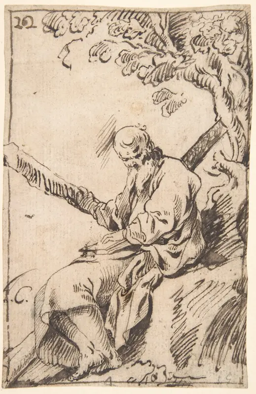 Figure of St. Andrew seated in a Landscape Wall Art by Antonio del Castillo y Saavedra - High-Resolution Digital Print
