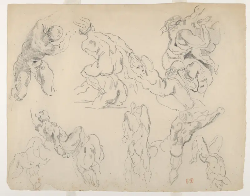 Figure Studies after Rubens's "The Fall of the Rebel Angels" Wall Art by Eugène Delacroix - High-Resolution Digital Print