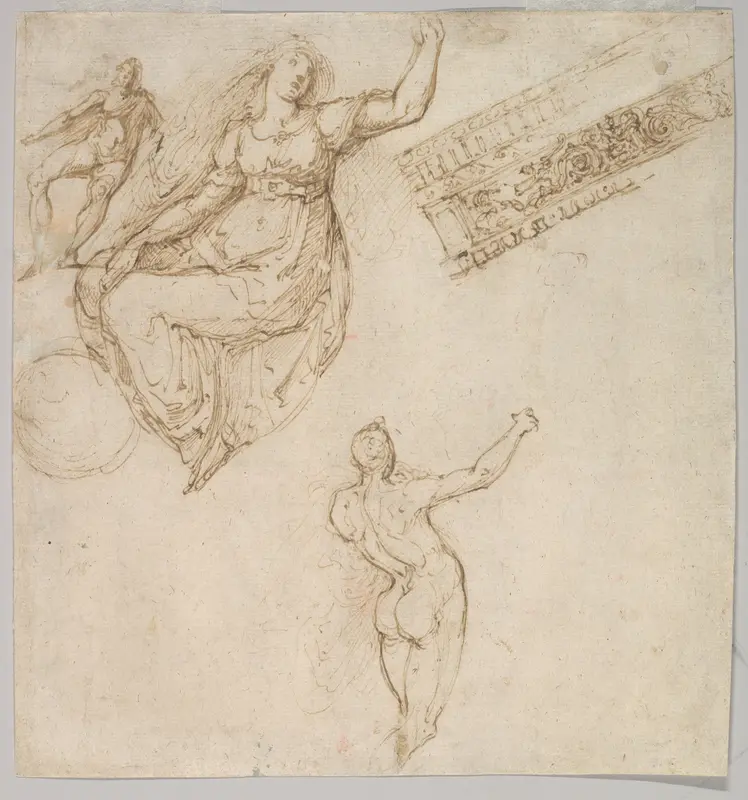 Figure Studies and an Entablature Wall Art by Anonymous, Italian, Lombard, 16th century - High-Resolution Digital Print